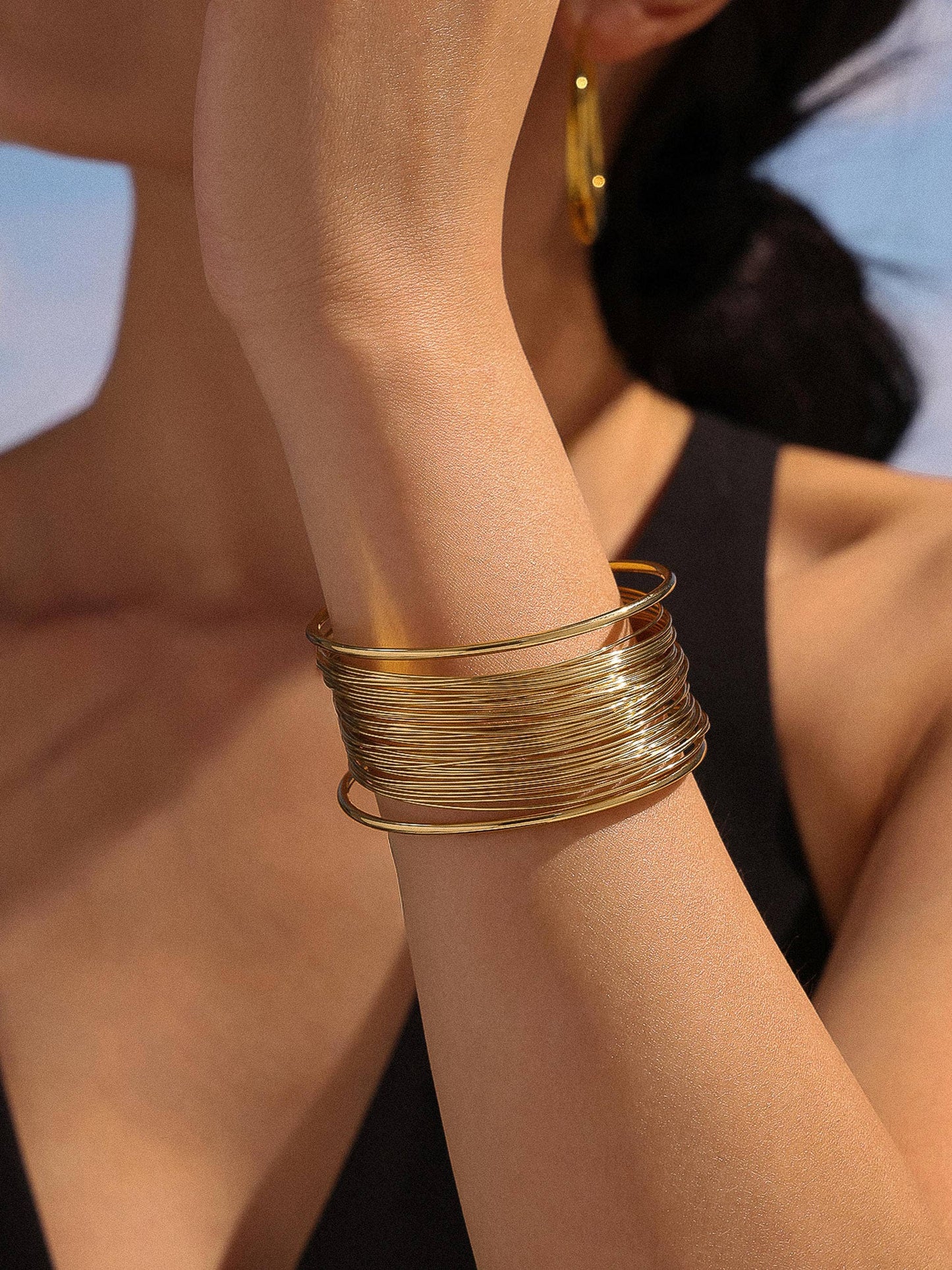 Gold Wire Stack Cuff Bracelet