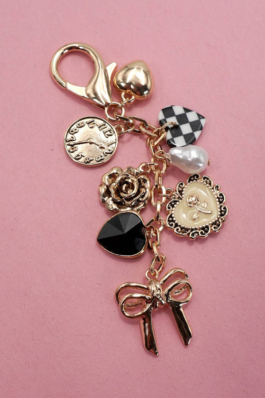 Classic Chic Heart & Flower Bag Charm and Keychain