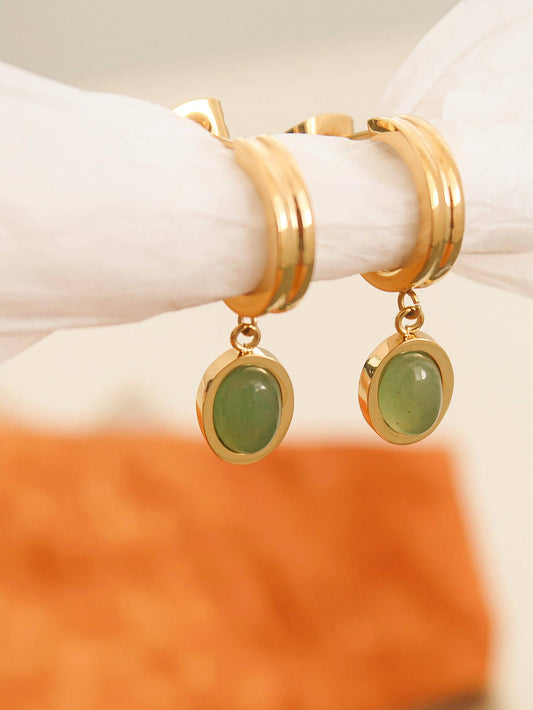Sage Cabochon Mini Hoops