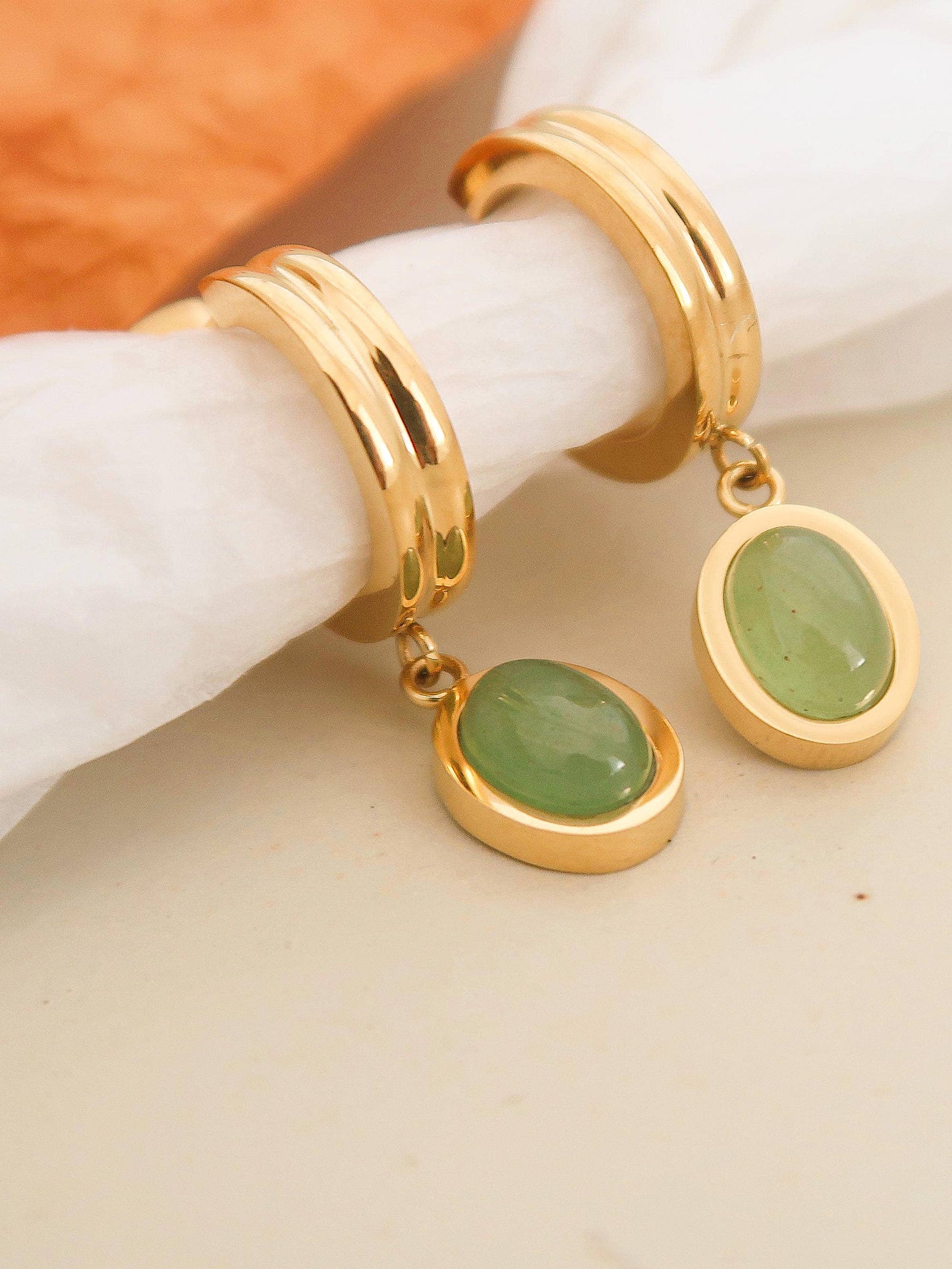 Sage Cabochon Mini Hoops