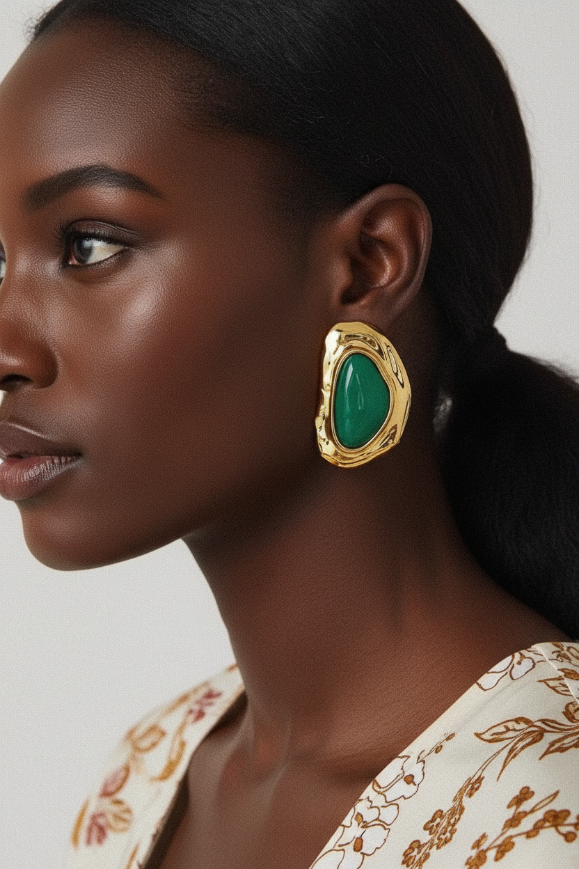 Green and Gold Sculptural Earrings