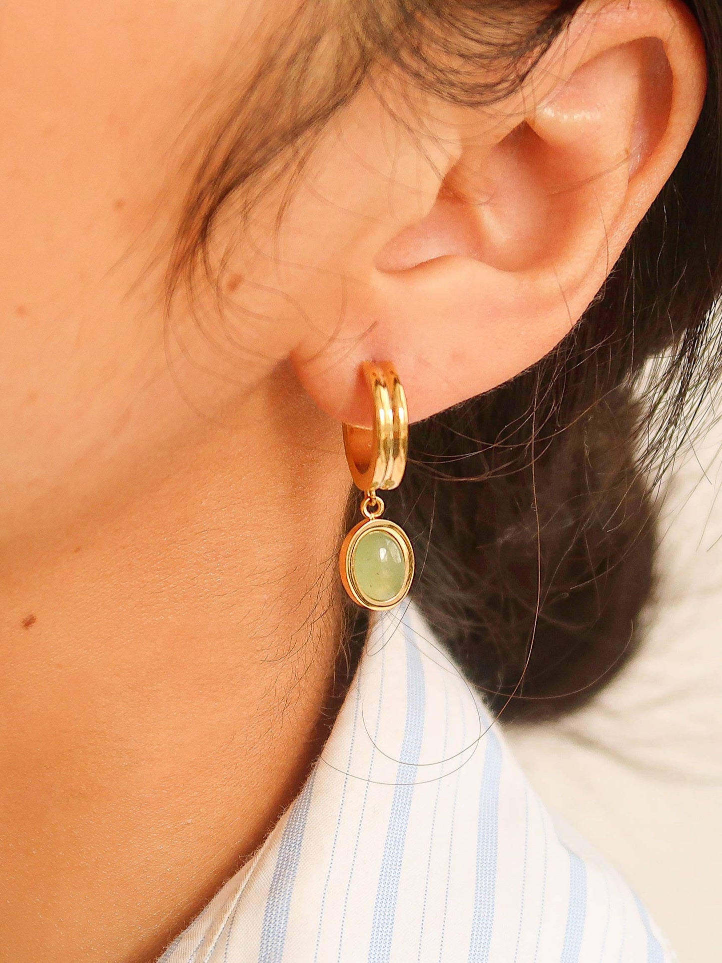 Sage Cabochon Mini Hoops